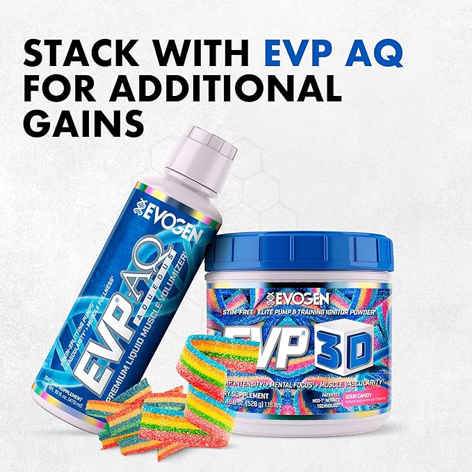 Evogen EVP 3D - Stim Free Pre Workout Powder for Men & Women | Sugar Free Non Stim Preworkout with Beta Alanine and Creatine for Energy & Pump | Sour Candy | 40 Servings
