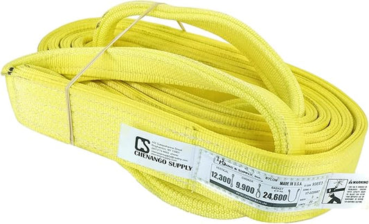3 Ply Slings. Many Lengths in Listing! (USA Made), 3" x20' Nylon Lifting Web Sling. 12,300 lbs Vertical, 9,900 Choker, 24,600 Basket, High Capacity Eye & Eye (3" x20')