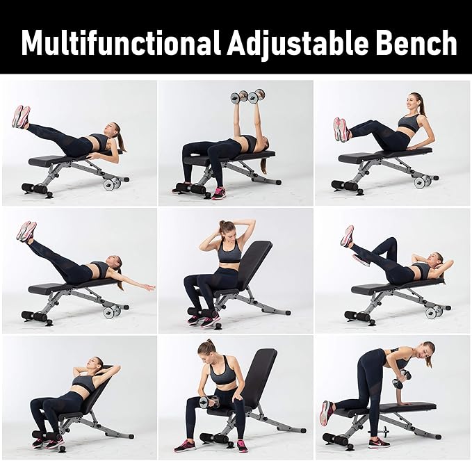 leikefitness Adjustable Weight Bench Foldable Workout Exercise Bench with Automatic Lock for Upright Incline Decline and Flat Full Body Exercise