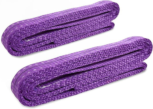 Leyso Pack of 2 Purple 6' x 1" Multifunctional Heavy Duty Lift Sling Web Town Strap with 5" Diameter Reinforced Loops and Wear Guard End