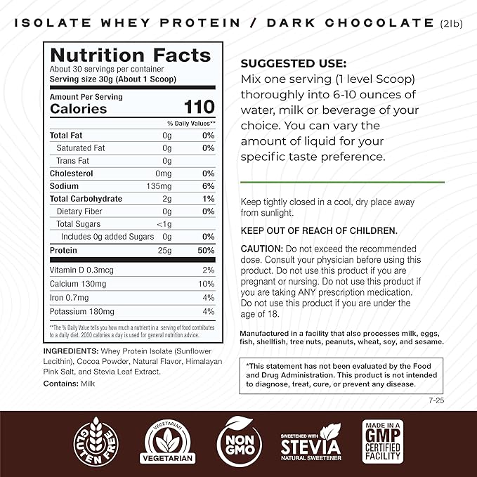 Muscle Feast Grass-Fed Whey Protein Isolate, All Natural Hormone Free Pasture Raised, Whey Isolate Protein Powder for Men and Women, Clean, Gluten-Free, Delicious Isolate Protein - Dark Chocolate, 2lb