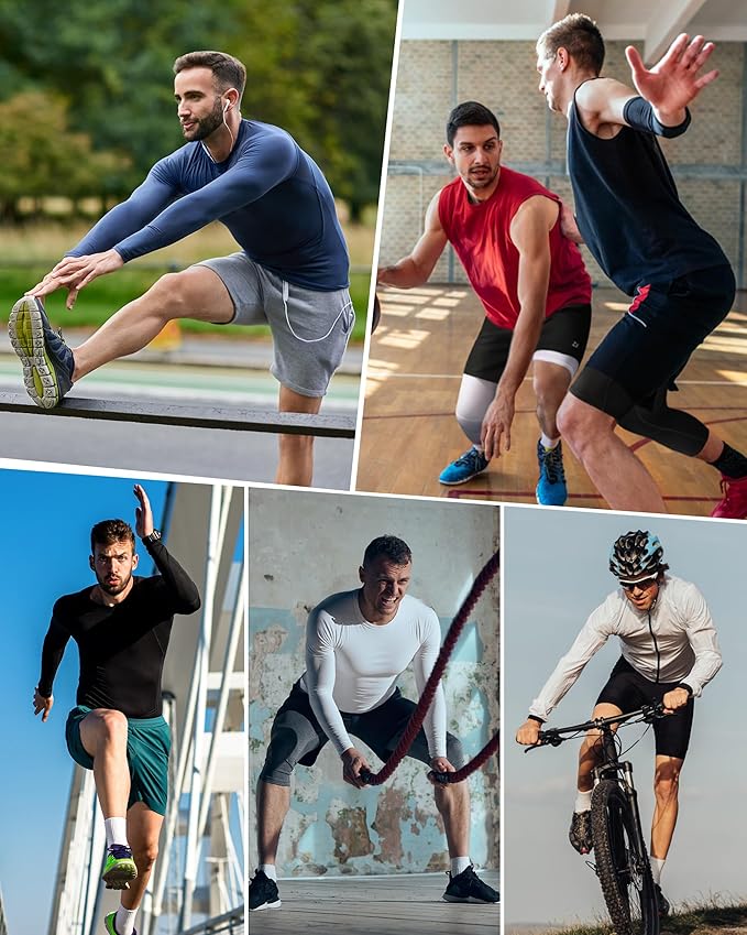 Roadbox Mens Compression Shirt, Cool Dry Long Sleeve Workout Shirts, Running Athletic Football Gym Base Layer Tops UPF 50+