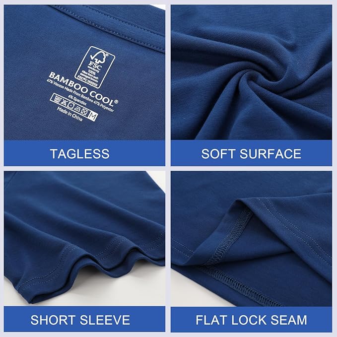 BAMBOO COOL Men's Undershirt Moisture-Wicking T-Shirts Stretch Crewneck Soft Tees for Men,3 Pack
