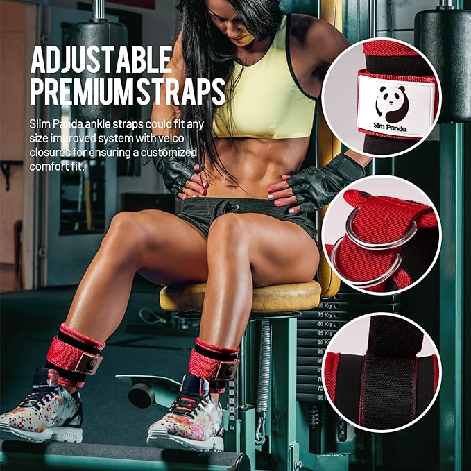 Slim Panda Ankle Strap for Cable Machine,Ankle Cuff for Kickbacks, Booty Hip Abductors,Glute Workouts, Leg Extensions, Curls for Men and Women, Adjustable with Double D-Rings