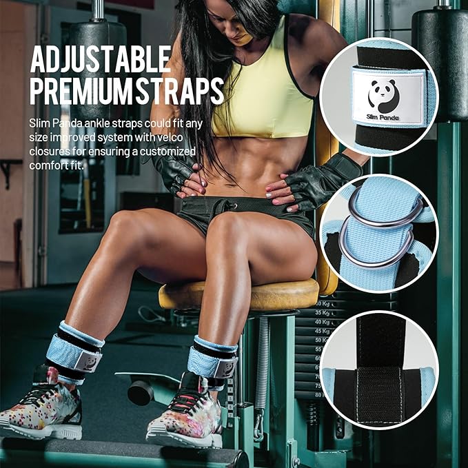 Slim Panda Ankle Strap for Cable Machine,Ankle Cuff for Kickbacks, Booty Hip Abductors,Glute Workouts, Leg Extensions, Curls for Men and Women, Adjustable with Double D-Rings