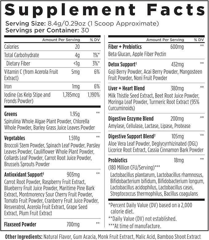 Livingood Daily Greens & Superfood Powder, Super Greens for Gut Health, Green Juice Powder with Spirulina, Chlorella, and Digestive Enzymes, Probiotics for Digestive Support, Berry, 30 Servings