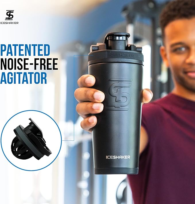 Ice Shaker Insulated Stainless Steel Shaker Bottle | 26oz, Grey Color Rush | Cold for 24+ Hours | Insulated Cup with Twist-on Agitator | Odor-Free Bottle for Shakes, Water, Smoothies, Cocktails