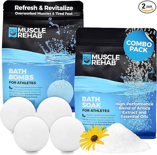 Dynamic Recovery Combo Set: Epsom Salt Soak & Bath Bombs | Muscle Soak and Skin Hydration (2) Pack