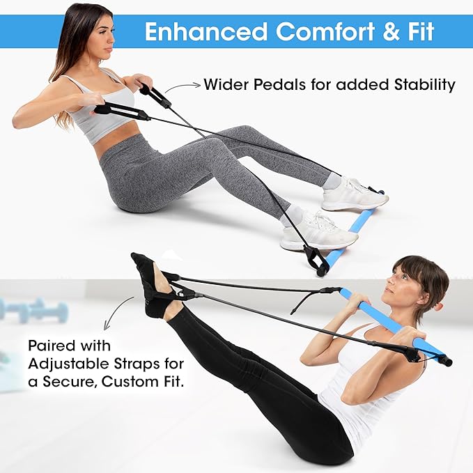Stretched Fusion Pilates Bar Kit for Home Workouts | Portable Home Pilates Kit Set for Women & Men | Workout Bar for Legs, Hip, Waist and Arm | Includes Pilates Socks, 30-Day Challenge & Meal Plan