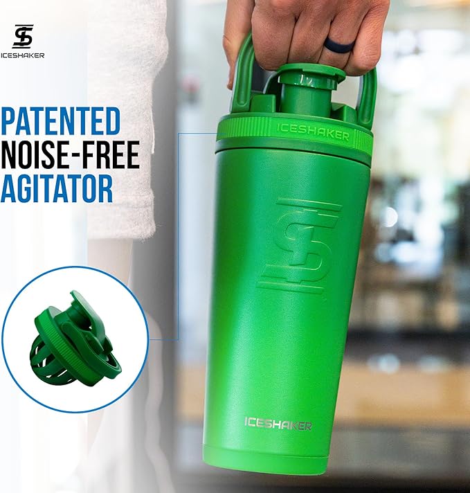 Ice Shaker Insulated Stainless Steel Shaker Bottle | 26oz, Green Color Rush | Cold for 24+ Hours | Insulated Cup with Twist-on Agitator | Odor-Free Bottle for Shakes, Water, Smoothies, Cocktails