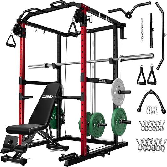 R1-V4 Power Cage Rack, 2000LB Squat Rack with Cable Crossover System, Multi-Function Weight Cage, Home Gym Workout Machine with More Training Attachments