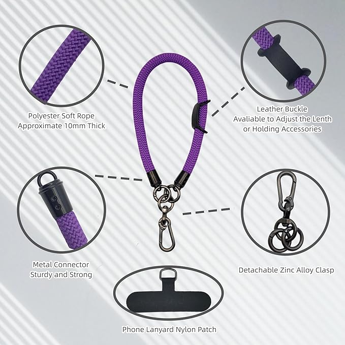 Phone Lanyard Wrist Strap Phone Strap Wrist Lanyard for Cell Phone Around the Hand with Lanyard Patch (Purple)