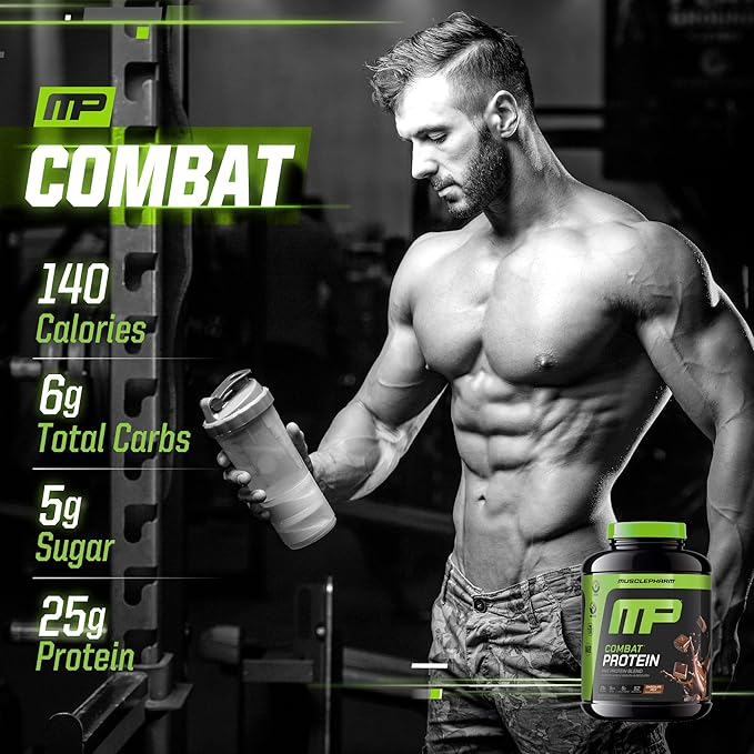 Muscle Pharm Combat Protein Powder, Chocolate Milk Flavor, Fuels Muscles for Productive Workouts, 5 Protein Sources Including Whey Protein Isolate & Egg Albumin, Gluten Free, 4 lb, 52 Servings