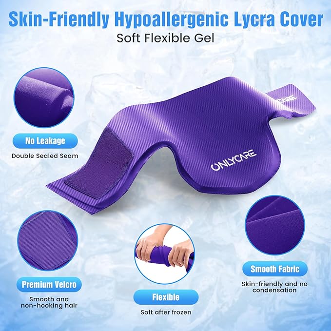 ONLYCARE Neck Ice Pack Wrap Gel - Upgraded Shoulder Ice Packs for Injuries Reusable, Hot and Cold Compress Ice Packs for Neck, Relief of Pain, Swelling, Sprains, Office Pressure