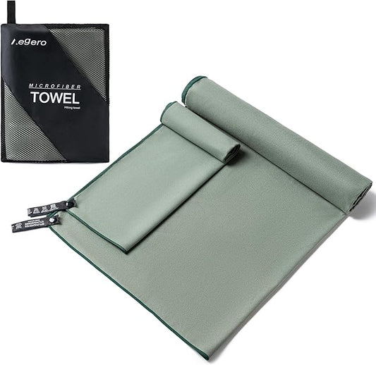 Camping Towel,2 Pack Microfiber Travel Sports Towel,Quick Dry-Super Absorbent-Ultra Compact-Ultra Soft- Lightweight.Suitable for Gym,Yoga,Trip,Beach, Shower, Backpacking,Pool(Army Green)