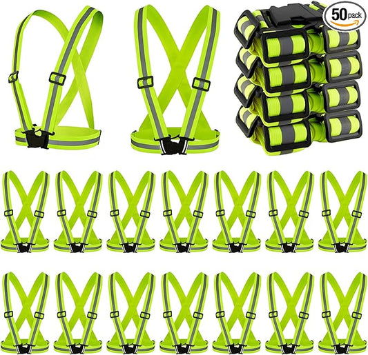 Hercicy 50 Pcs Reflective Vest High Visibility Safety Vests, Adjustable Bright Neon Lightweight Strap Gear (Yellow)