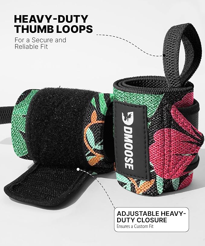 DMoose Fitness Wrist Wraps for Weightlifting 18" - Heavy Duty Gym Wrap with Hand Thumb Loop for Support & Pain Relief, USPA Approved Powerlifting, Weight Lifting Wrist Straps for Men & Women Work Out