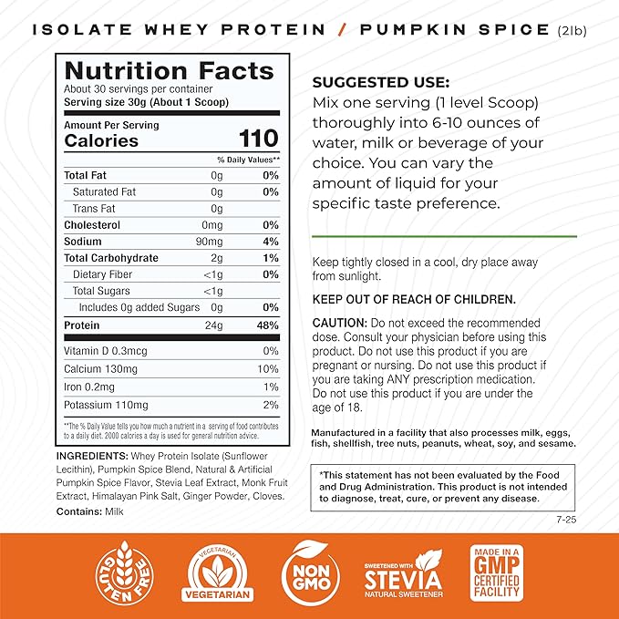 Muscle Feast Grass-Fed Whey Protein Isolate, All Natural Hormone Free Pasture Raised, Whey Isolate Protein Powder for Men and Women, Clean, Gluten-Free, Delicious Isolate Protein - Pumpkin Spice, 2lb