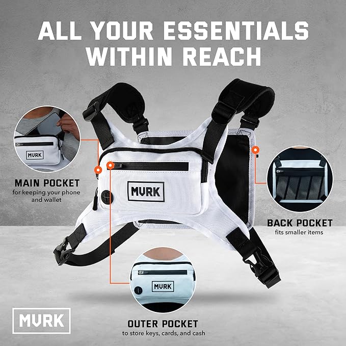 MVRK Water Resistant Chest Pack - Running Vest for Workouts, Running Phone Holder Extra Storage, Lightweight Running Pack