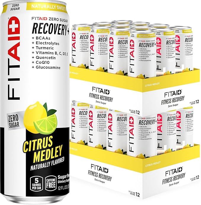 FITAID Zero, 5 Calorie, Number 1 Post-Workout Recovery Drink, Sugar Free, Keto Diet, BCAAs, Quercetin, Glucosamine, Green Tea, 12 Fl Oz (Pack of 24)