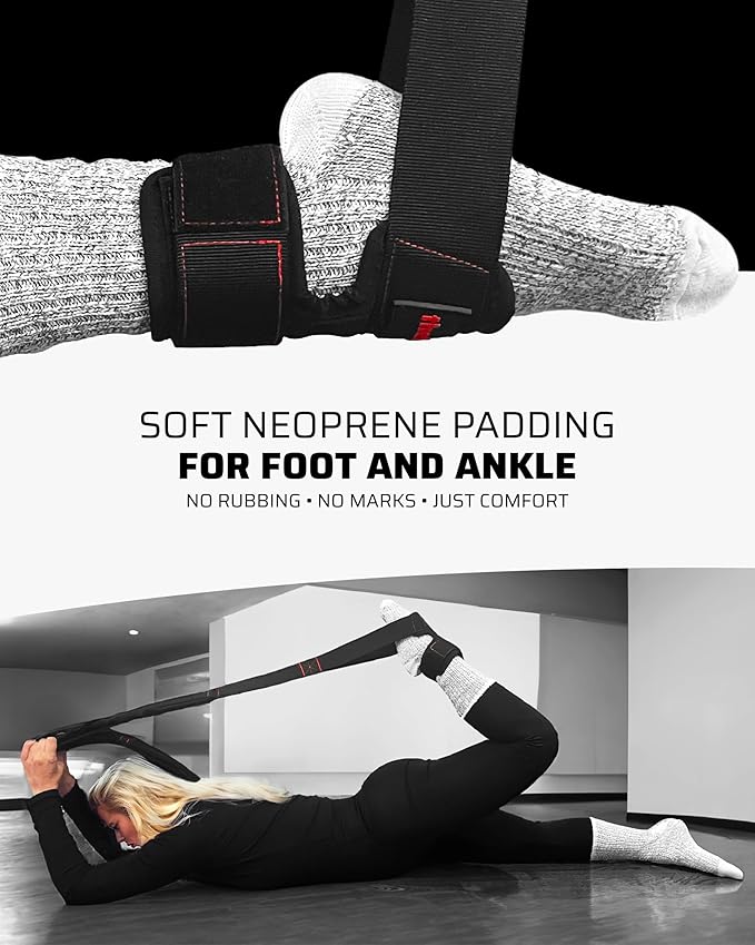 Quad Stretch Strap with Ankle Support – Physical Therapy Band for Legs, Non-Elastic 4-Loop Rehab Strap for Quads & Hip Flexors, Mobility & Recovery