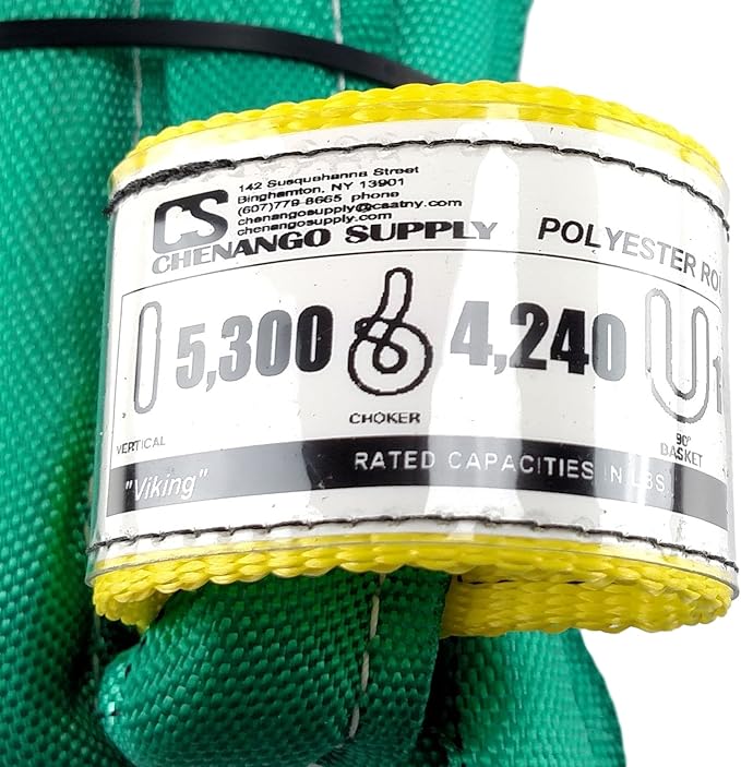 Chenango Supply USA Made VR2 X 6' Green Slings 4'-30' Lengths in Listing, Double PLY Cover Endless Round Poly Lifting Slings, 5,300 lbs Vertical, 4,240 lbs Choker, 10,600 lbs Basket (USA Poly)(6 FT)