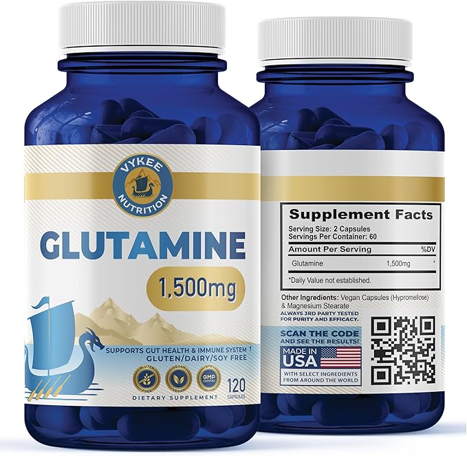 L-Glutamine Capsules – 1500mg High-Potency Amino Acid for Muscle Recovery, Gut Health & Immune Support | Vegan, Non-GMO | 120 Capsules