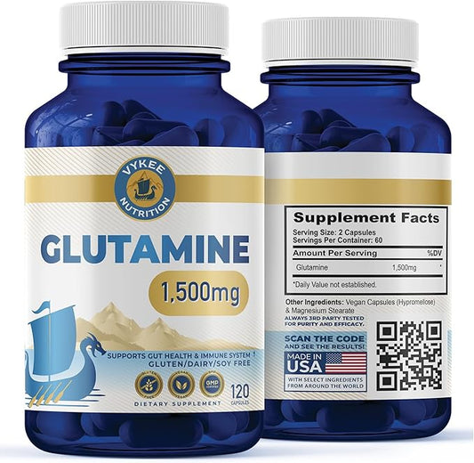 L-Glutamine Capsules – 1500mg High-Potency Amino Acid for Muscle Recovery, Gut Health & Immune Support | Vegan, Non-GMO | 120 Capsules