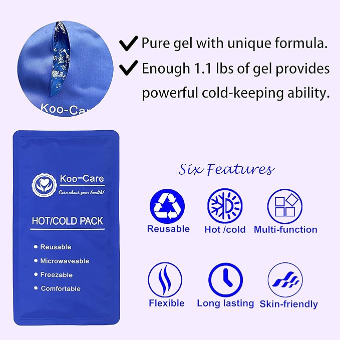 Koo-Care Flexible Gel Ice Pack & Wrap with Elastic Strap for Hot Cold Therapy - Great for Sprains, Muscle Pain, Bruises, Injuries, Etc. (Neck, Arm, Elbow, Waist, Knee, Ankle)(Medium)