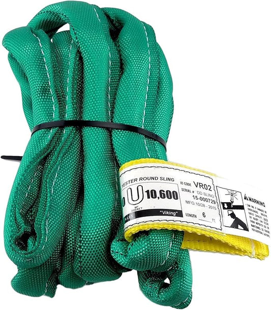 Chenango Supply USA Made VR2 X 6' Green Slings 4'-30' Lengths in Listing, Double PLY Cover Endless Round Poly Lifting Slings, 5,300 lbs Vertical, 4,240 lbs Choker, 10,600 lbs Basket (USA Poly)(6 FT)