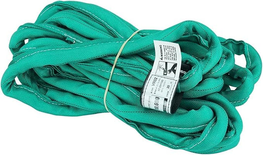 USA Made VR2 X 30' Green Slings 4'-30' Lengths in Listing, Double PLY Cover Endless Round Poly Lifting Slings, 5,300 lbs Vert, 4,240 lbs Choker, 10600 lbs Basket (USA Polyester) (30 FT)