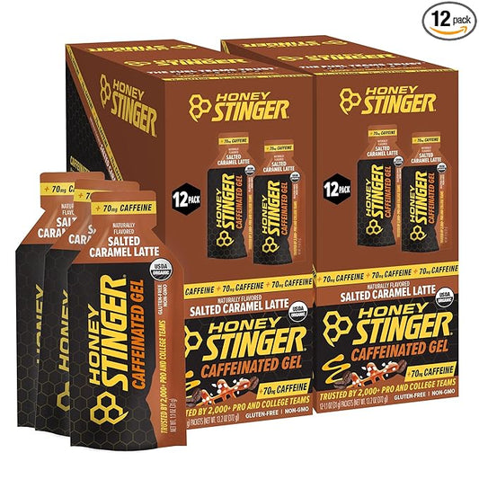 Honey Stinger Organic Salted Caramel Energy Gel, Caffeinated & Gluten Free, for Exercise, Running and Performance, Sports Nutrition for Home & Gym, Pre and Mid Workout, 12 Pack, 13.2 Ounce