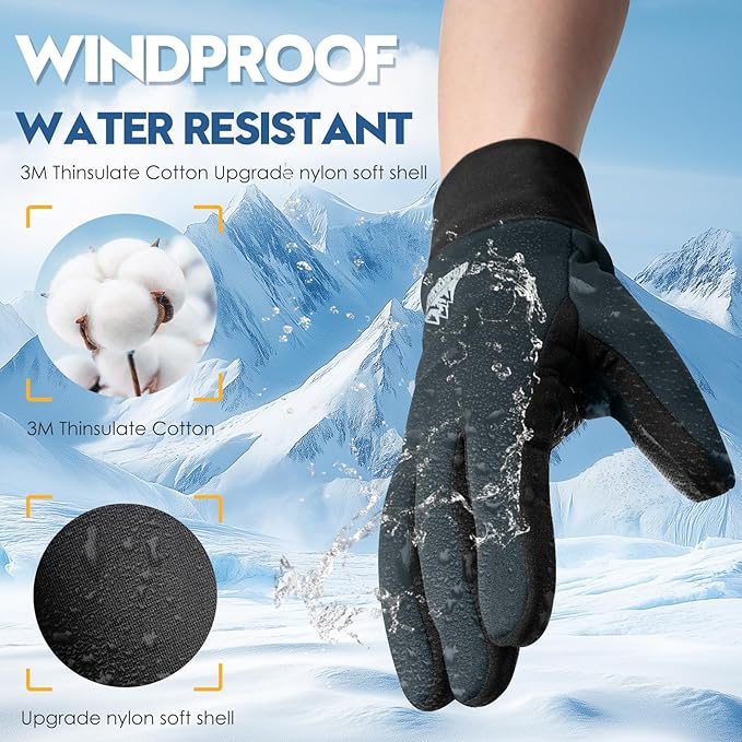 Bruvoalon Winter Gloves for Women & Men, 3M Thermal Insulation, Lycra Fabric, Windproof, Touchscreen, Anti-Slip, Cold Weather