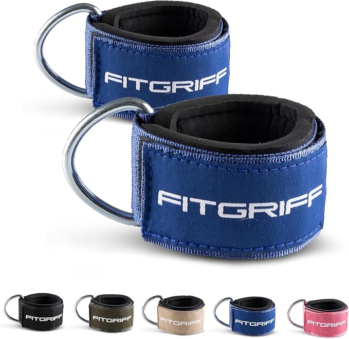 Fitgriff® Ankle Straps V2 for Cable Machine (2 Pieces) - Gym Workout Equipment - Leg Pulley Attachment, Kickback Straps