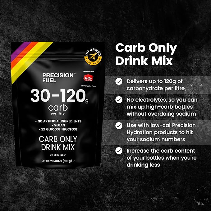 Precision Fuel PF Carb Only Drink Mix - High Carbohydrate Powder for Energy, Vegan, 120g Carbs per Litre - Mild Citrus Flavor (3-Pack)