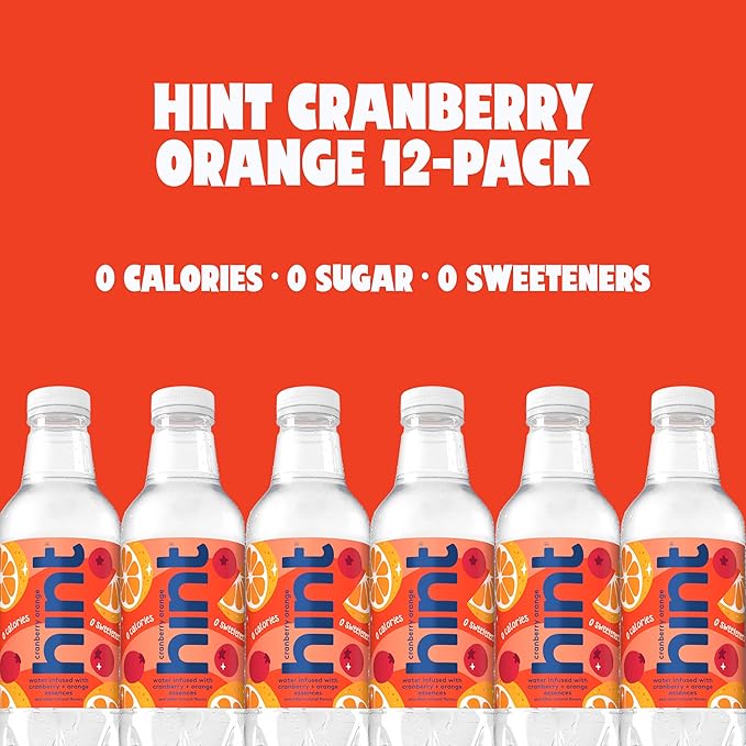 Hint Fruit-Infused Bottled Water, Cranberry Orange- Sugar Free Flavored Water with Zero Calories, Naturally Flavored, and No Artificial Sweeteners - 16 Fl Oz (Pack of 12)