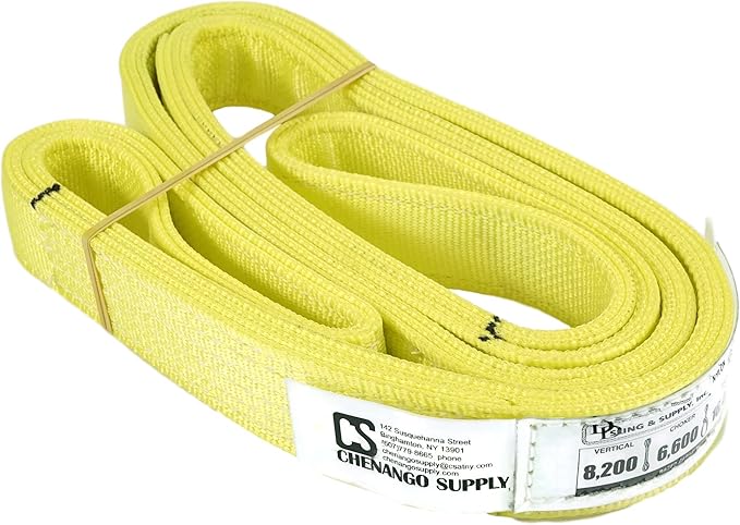 3 Ply Slings. Many Lengths in Listing! (USA Made), 2" x8' Nylon Lifting Web Sling. 8,200 lbs Vertical, 6,600 Choker, 16,400 Basket, High Capacity Eye & Eye (2" x8')