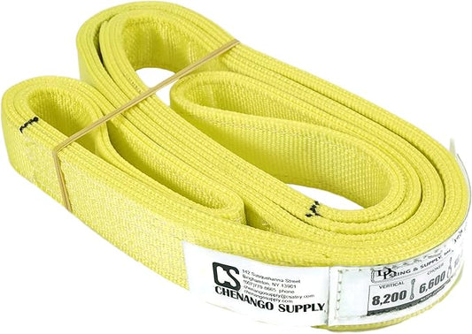 3 Ply Slings. Many Lengths in Listing! (USA Made), 2" x8' Nylon Lifting Web Sling. 8,200 lbs Vertical, 6,600 Choker, 16,400 Basket, High Capacity Eye & Eye (2" x8')