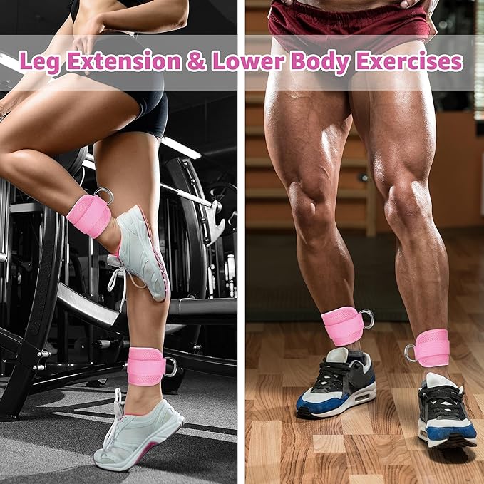 Fitness Ankle Straps for Cable Machine, Kickbacks Glute Workouts, Lower Body Exercises, Adjustable Leg Straps with Neoprene Padding Men Women
