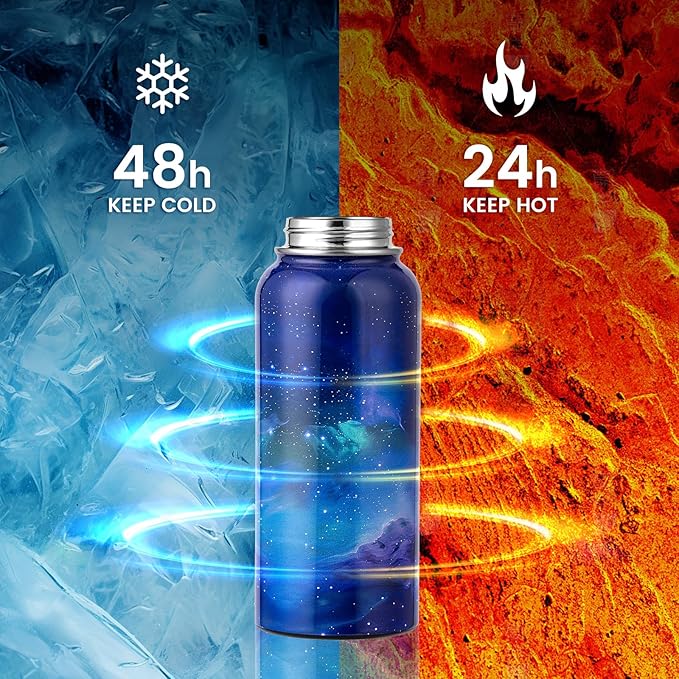 32oz Insulated Water Bottle, Triple Wall Vacuum Stainless Steel Water Bottles - Keeps Cold 48H, Reusable Metal water flask Jug for Gym, Sports, Camping, Hiking,Travel, Aurora-Purple