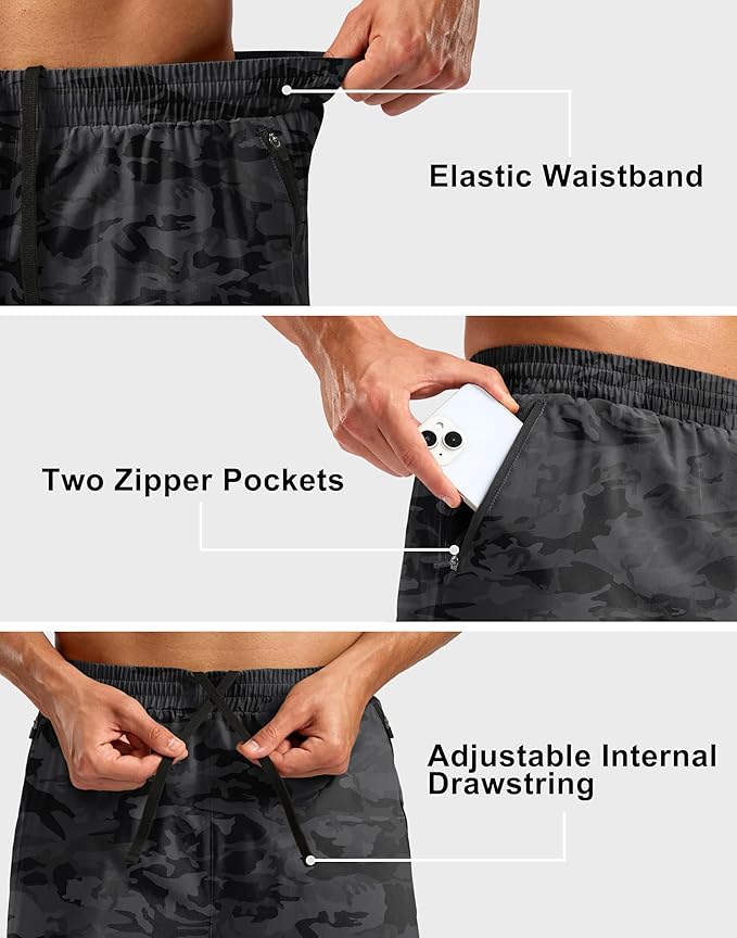 Pudolla Men's 7" Running Shorts with Zipper Pockets Quick Dry 2 in 1 Workout Gym Shorts with Liner for Tennis Yoga Training