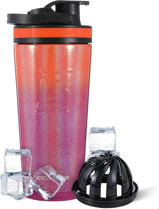 Ice Shaker Insulated Stainless Steel Shaker Bottle | 26oz, Summer | Cold for 30+ Hours | Insulated Cup with Twist-on Agitator | Odor-Free Bottle for Protein Shakes, Water, Smoothies, Cocktails