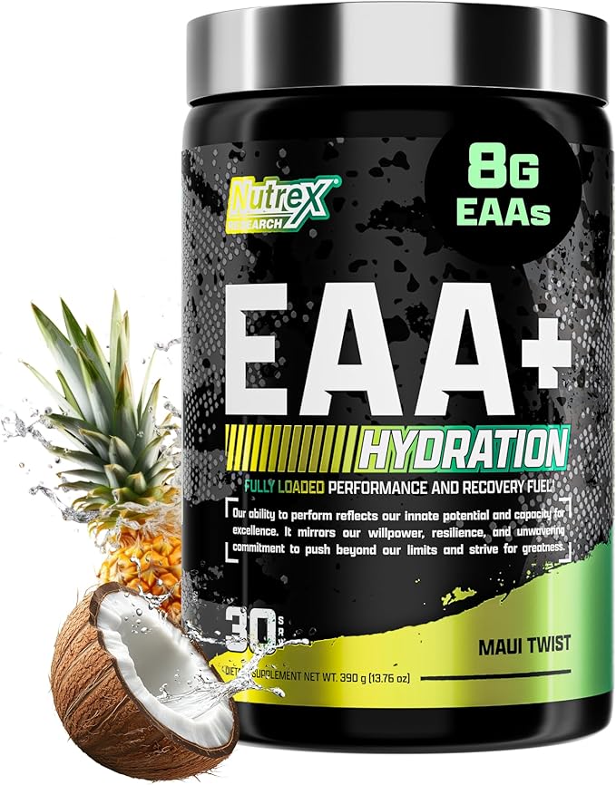 Nutrex Research EAA Hydration | EAAs + BCAAs Powder | Muscle Recovery, Strength, Muscle Building, Endurance | 8G Essential Amino Acids + Electrolytes | Maui Twist Flavor 30 Serving