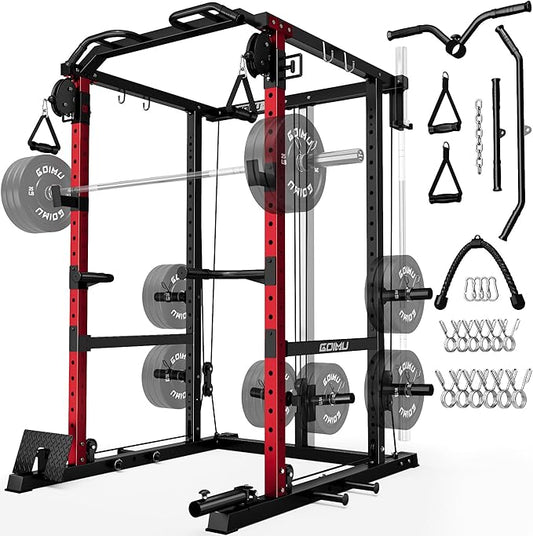 R1-V4 Power Cage Rack, 2000LB Squat Rack with Cable Crossover System, Multi-Function Weight Cage, Home Gym Workout Machine with More Training Attachments