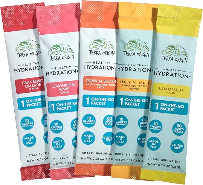 TERRA ORIGIN Healthy Hydration+ Weekend Recovery | 30 Packets | Zero Sugar Powder Drink for Energy and Recovery | Lemonberry Wave