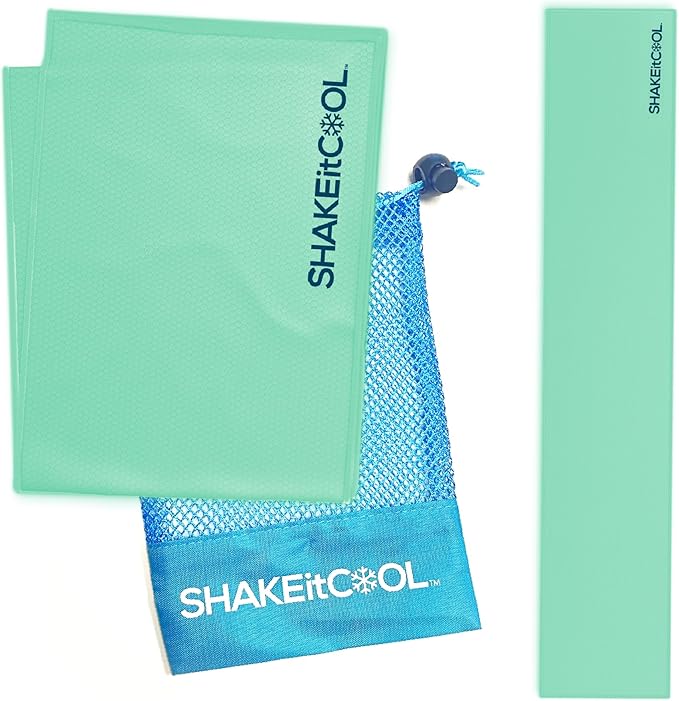 SHAKEitCOOL Original Cooling Towel โ Be Cool in Style - Heat Relief, Soft, Lightweight, Sun Protection, Easy Clean - Perfect for Biking, Running, Yoga, Gym, Gardening - Teal