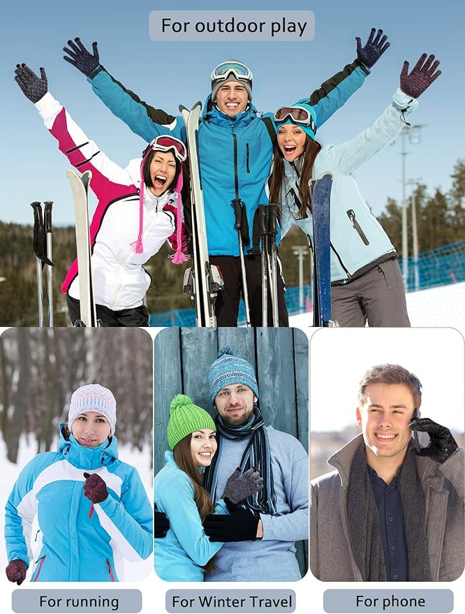 SATINIOR 4 Pairs Winter Knit Touchscreen Gloves Warm Texting Gloves Elastic Anti-slip for Adults