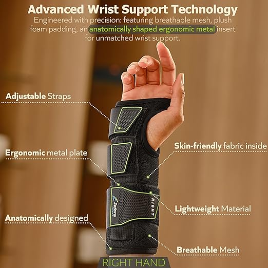 ZOFORE SPORT Premium Carpal Tunnel Wrist Brace Night Support – Wrist Brace for Carpal Tunnel with Metal Splint – Pain Relief for Men & Women - Right Hand - L/XL