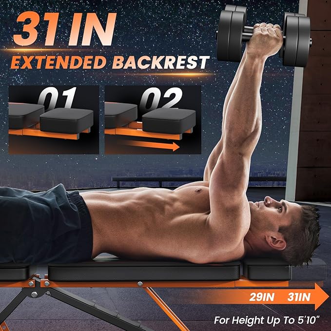 700LBS Adjustable Weight Bench with Headrest - Bonvork Foldable Workout Bench Press with Thickened Steel for Home Gym,Incline Strength Training Exercise Bench for Full Body with 3 Sec Fast Folding