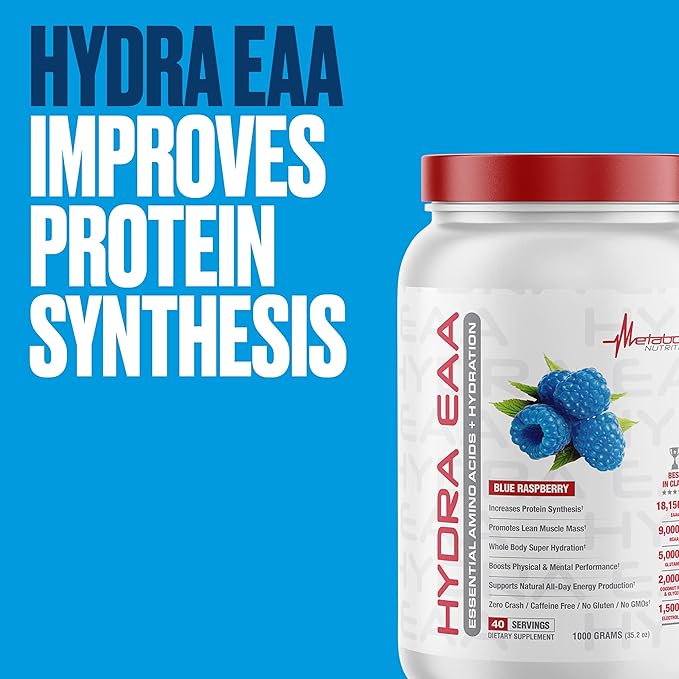 Metabolic Nutrition Hydra EAA, 1000g of Essential Amino Acids + Hydration, EAAs, BCAAs, Glutamine, Electorlytes, Coconut Water & Glycerol, Amazing Flavors (Watermelon, 1000g)